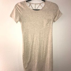 Tan Lace-Back T-shirt Dress